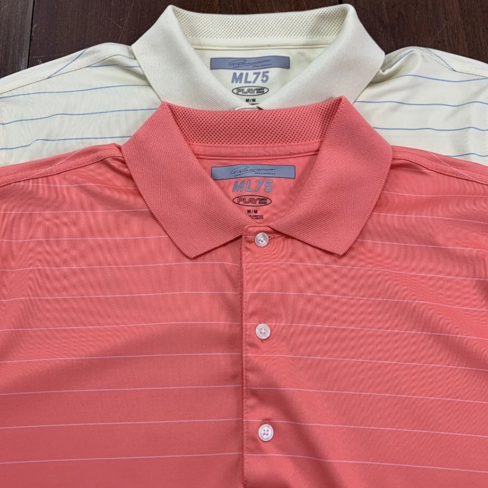 Lot Of 2 Greg Norman Mens Medium ML75 Play Dry Golf Short Sleeve Polo Shirt